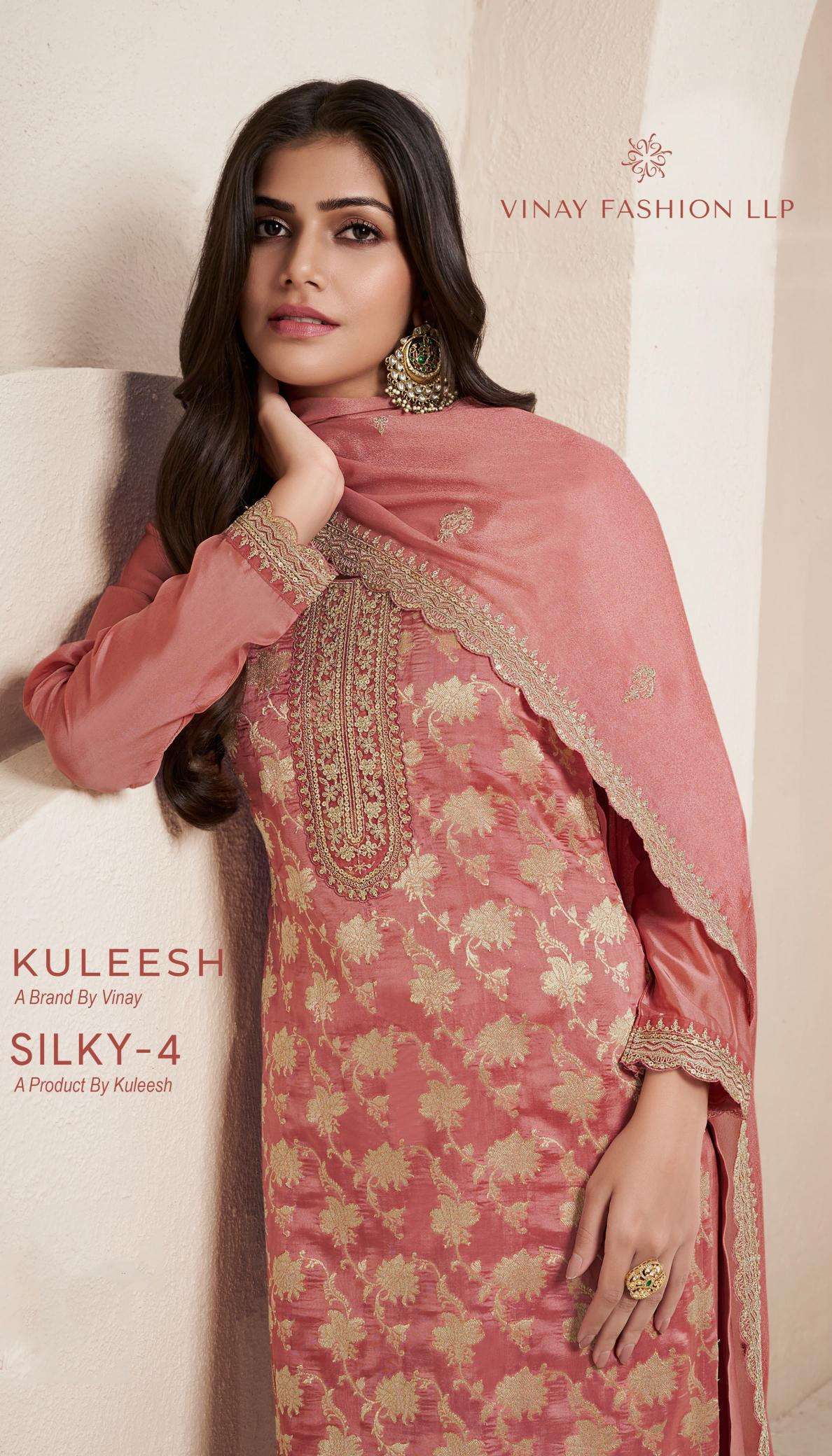 VINAY PRESENTS KULEESH SILKY VOL-4 LOTUS SILK JACQUARD EMBROIDERY SALWAR SUITS CATALOG WHOLESALER AND EXPORTER 