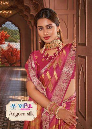 VIPUL FASHION PREENTS ANGORA SILK 87201-87208 PARTY WEAR SAREES CATALOG WHOLESALER AND EXPORTER  