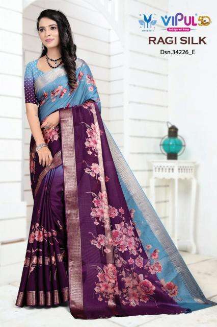 VIPUL PRESENTS RAGI SILK 34226 COLOURS FANCY COMFY WEAR SAREES CATALOG WHOLESALER AND EXPORTER 