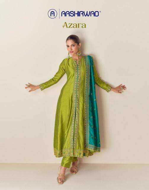 AASHIRWAD CREATION PRESENTS AZARA SILK READYMADE EXCLUSIVE DESIGN 3PCS DRESS CATALOG WHOLESALER AND EXPORTER 