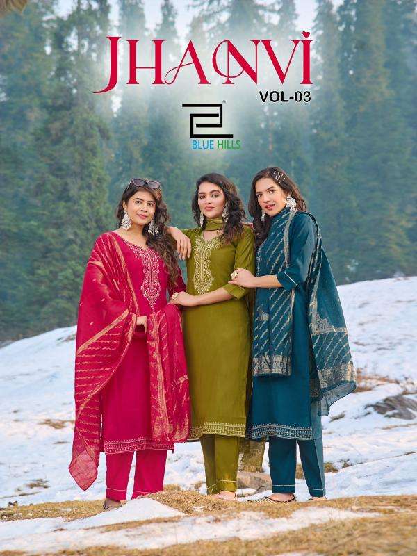 BLUE HILLS PRESENTS JHANVI VOL-3 ROMAN SILK READYMADE PLUS SIZE SHOP TRENDY 3PCS KURTIS CATALOG WHOLESALER AND EXPORTER 
