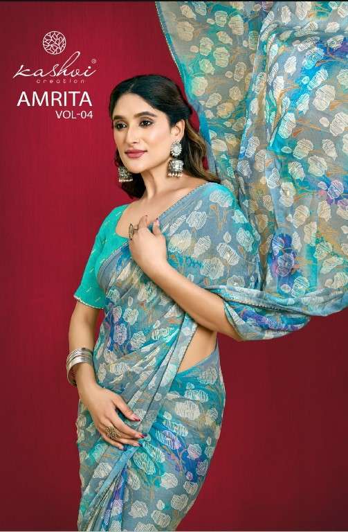 KASHVI CREATION AMRITA VOL 4 DULL MOSS PRETTY LOOK SAREE CATALOG WHOLESALER AND EXPORTER 