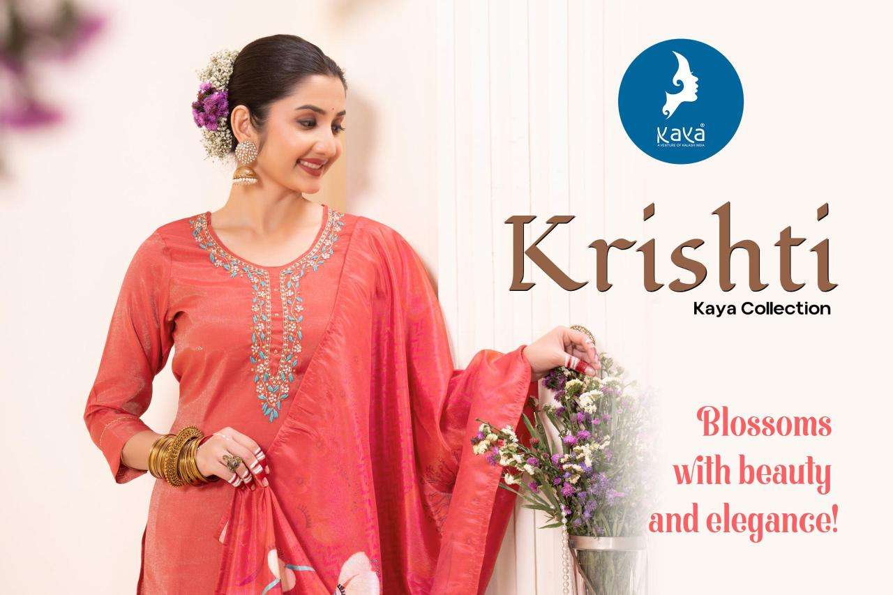 KAYA PRESENTS KRISHTI RÓMAN SHIMMER READYMADE NEW KURTIS CATALOG WHOLESALER AND EXPORTER 