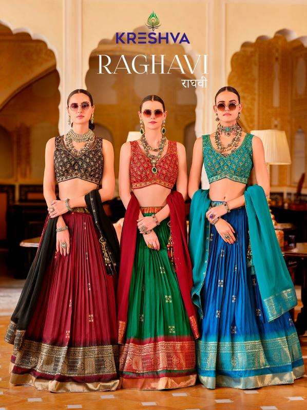 KRESHVA PRESENTS RAGHAVI  FULL STITCH SILK FASHIONABLE LEHENGAS FOR EVERY OCCASION CATALOG WHOLESALER AND EXPORTER 