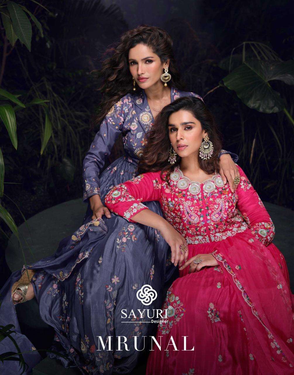 SAYURI PRESENTS MRUNAL CHINON SILK READY MADE DESIGNER GOWN CATALOG WHOLESALER AND EXPORTER  