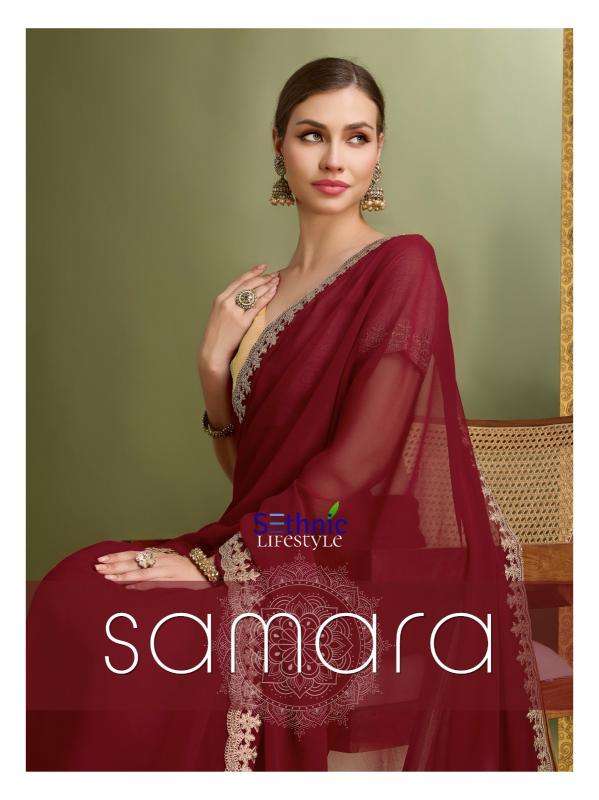 SETHNIC LIFESTYLE PRESENTS SAMARA 59001-59004 GEORGETTE FASHIONABLE DESIGN SAREES CATALOG WHOLESALER AND EXPORTER 