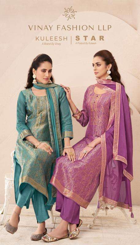 VINAY PRESENTS KULEESH STAR SIMMER JACQUARD FASHIONABLE DESIGN UNSTITCH SUITS