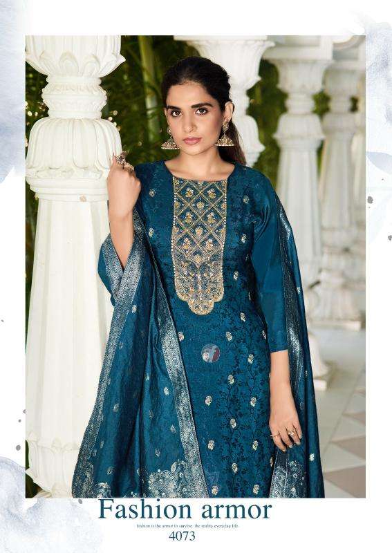 anju fab presents silk affair vol-5 fully stitch dola silk with jacquard party wear suit for womens catalog wholesaler and exporter 