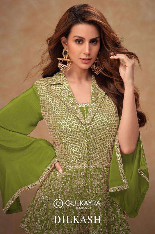 gulkayra designer presents dilkash fully stitch chinon elegant style plazzo suit catalog wholesaler and exporter 