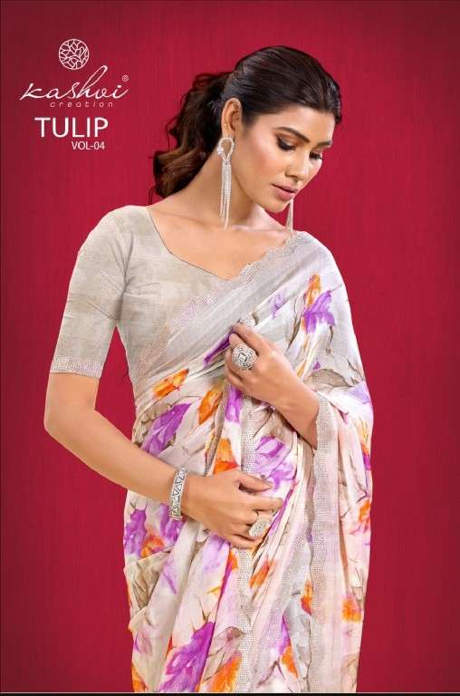 Kashvi Creation Tulip vol-4 Rimzim Pretty Look Sarees Online Catalog Wholesaler And Exporter In Surat