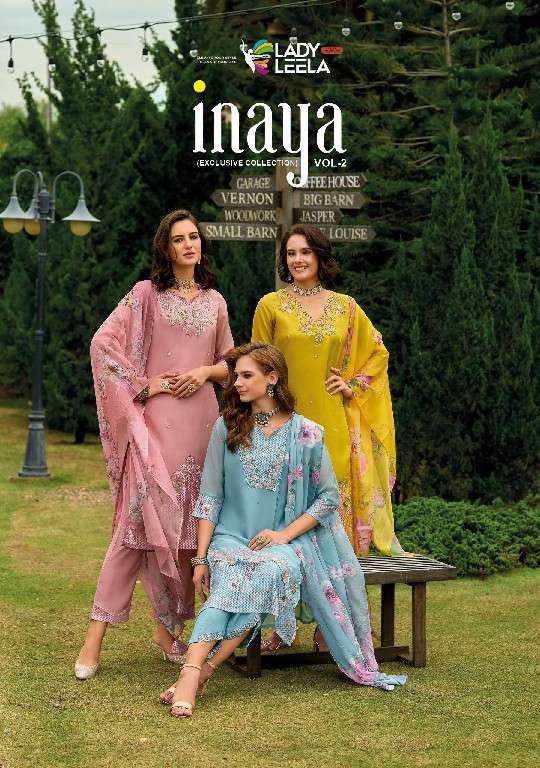 lady leela presents Inaya vol-2 readymade organza modern 3pcs kurtis catalog wholesaler and exporter 