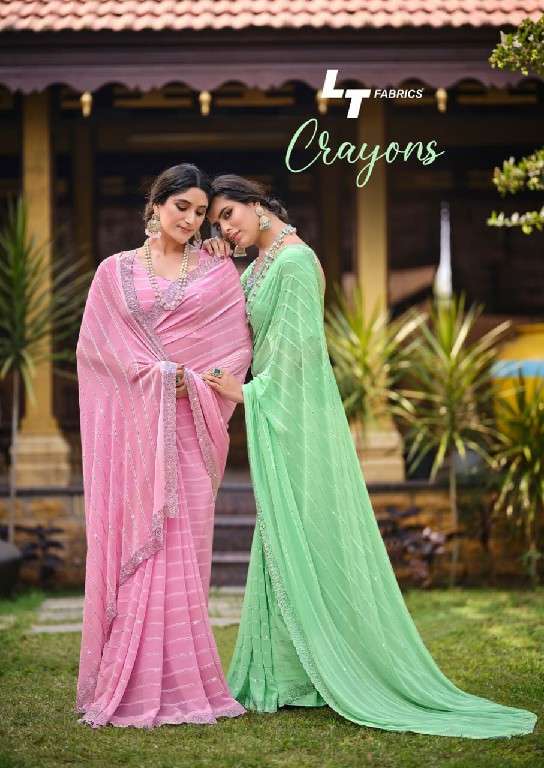 LT Fabrics Presents Crayons Wholesale Jharkan Work Ethnic Indian Sarees Catalog Wholesaler And Exporter 