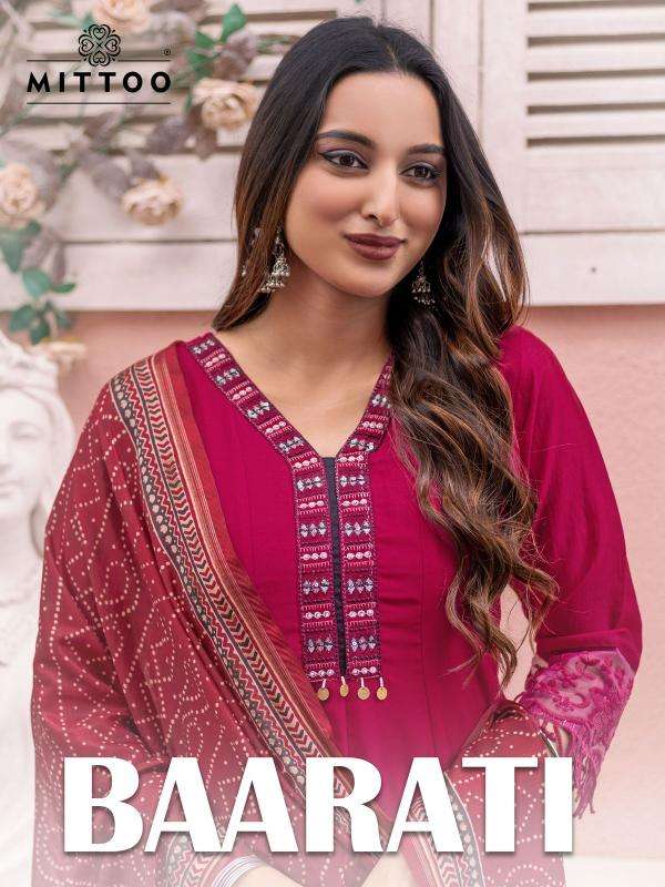 mittoo presents baarati  fully stitch vichitra 3pcs dress for womens catalog wholesaler and exporter 