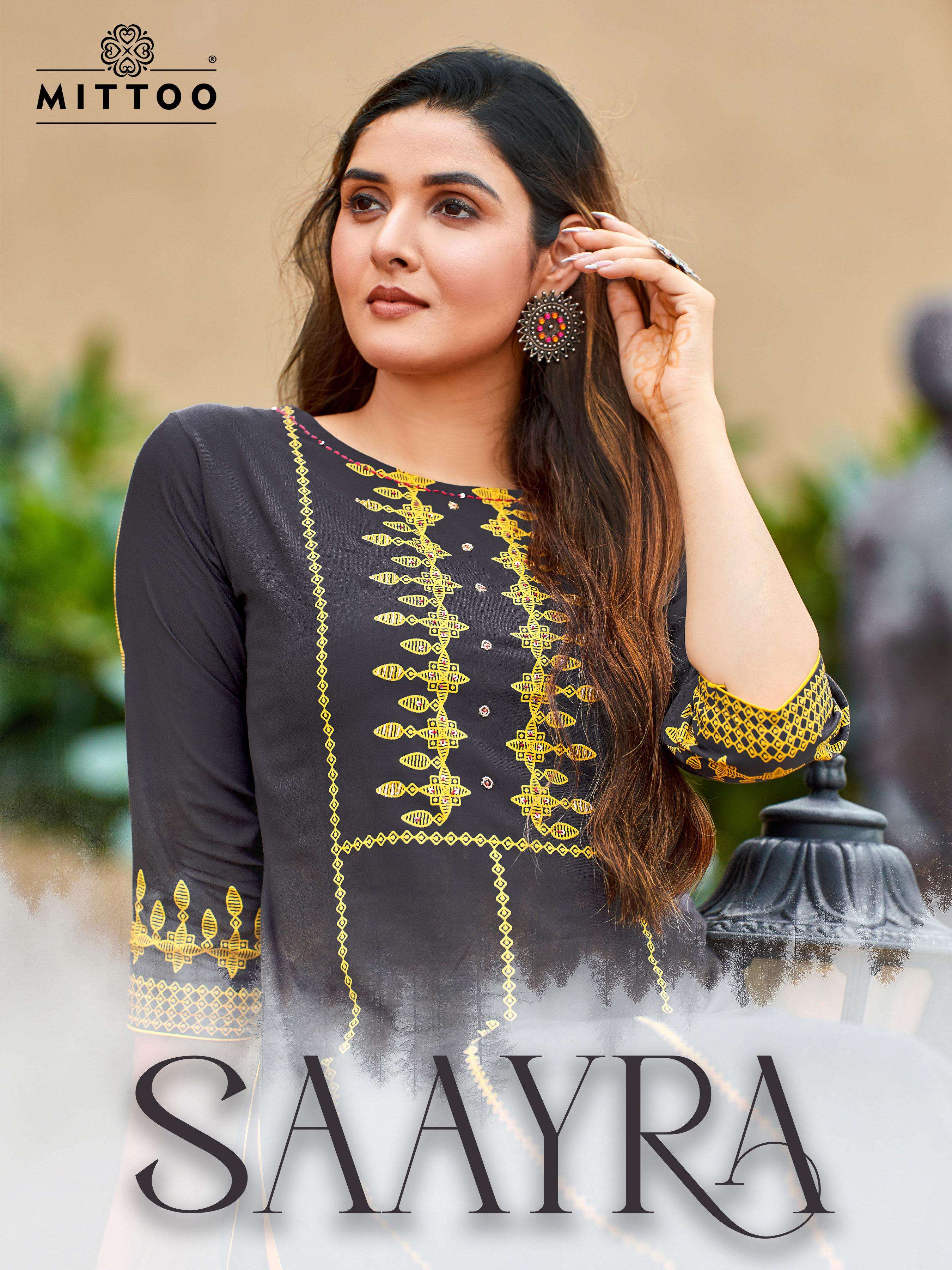 MITTOO PRESENTS SAAYRA FANCY RAYON KURTIS CATALOG WHOLESALER AND EXPORTER IN SURAT