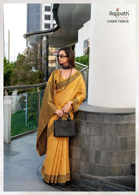 rajpath presents blackberry linen tissue silk elegant style saree catalog wholesaler and exporter 