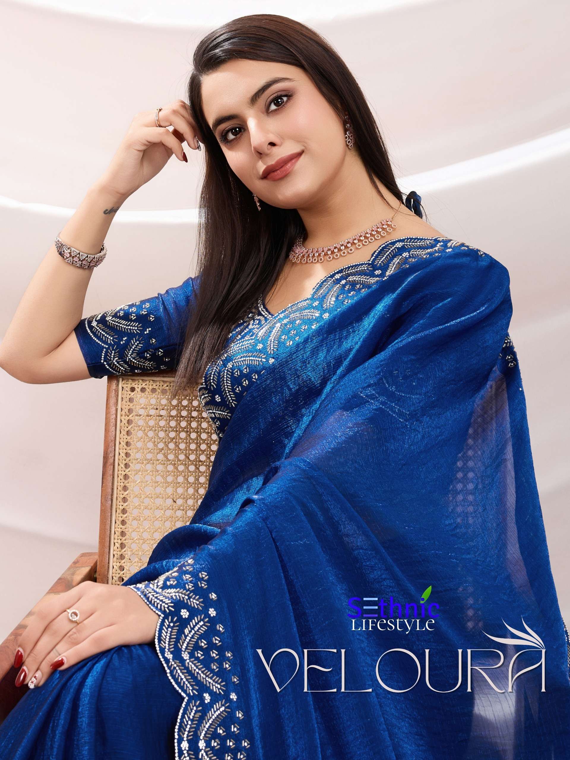 SETHNIC PRESENTS VELOURA FANCY SOFT VELVET CHIFFON SAREES CATALOG WHOLESALER AND EXPORTER IN SURAT