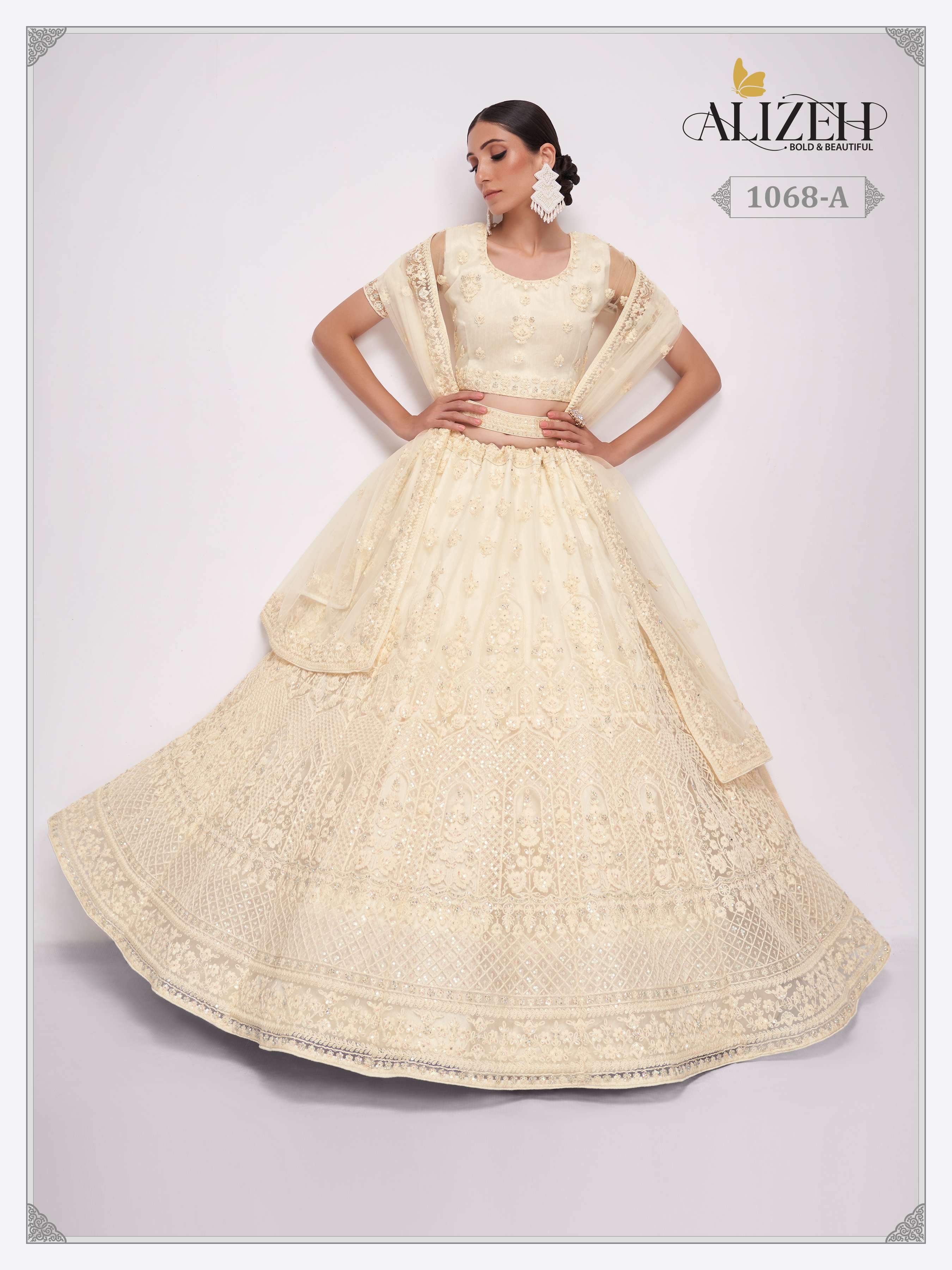 ALIZEH PRESENTS BRIDAL HERITAGE VOL-3 1068-A NET HEAVY DESIGNER WORK LAHENGA CHOLI COLLECTION