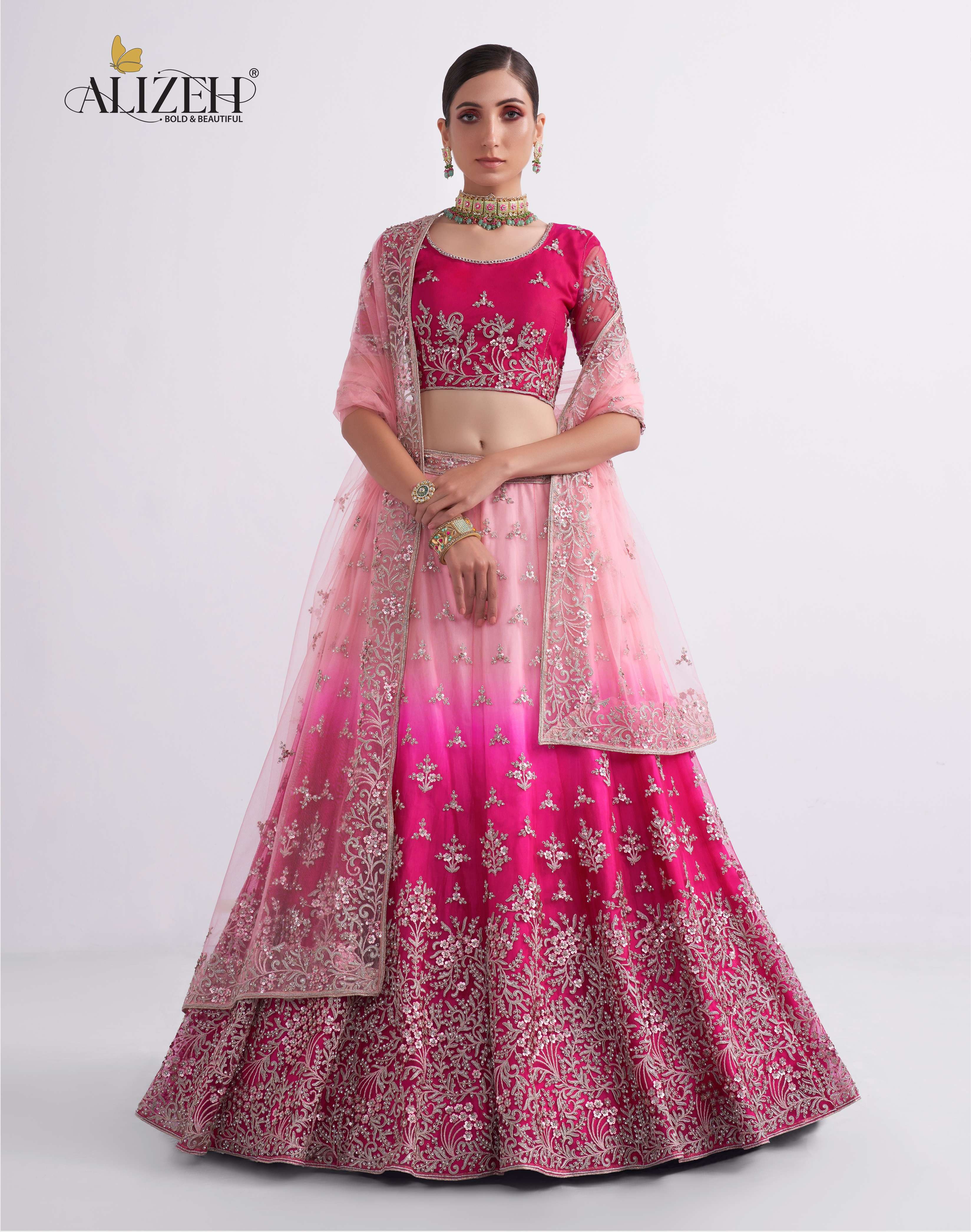 Alizeh presents Shades net silk exclusive designer wedding wear Lahenga choli collection 