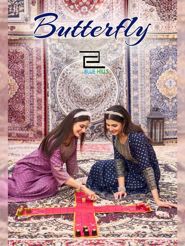 blue hills presents butterfly rayon anarkali style full stitch big size classic gown style kurtis catalog wholesaler and exporter in surat