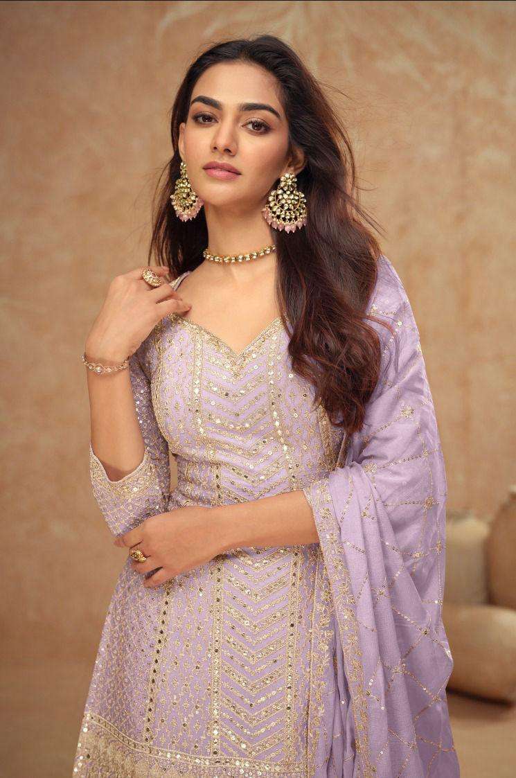 gulkayra designer presents palak vol-4 7518 colors fully stitch chinon elegant style plazzo suit catalog wholesaler and exporter 