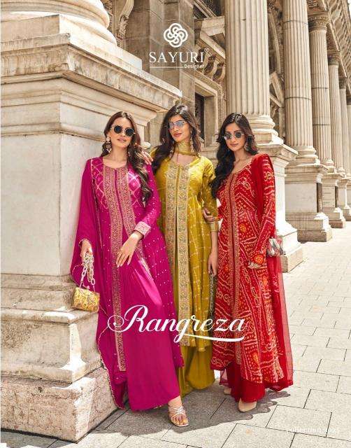 sayuri  presaents rangreza designer full stitch viscose jacquard silk classic 3pcs readymade catalog collection