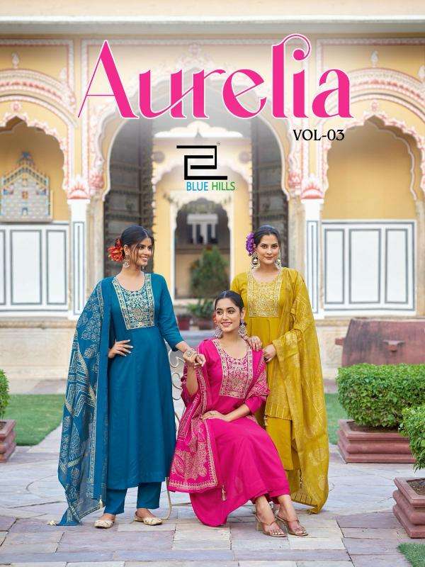 Blue Hills Presents Aurelia Vol-3 Rayon Fully Stitch Shop Trendy Big Size 3pcs Catalog Wholesaler And Exporter 