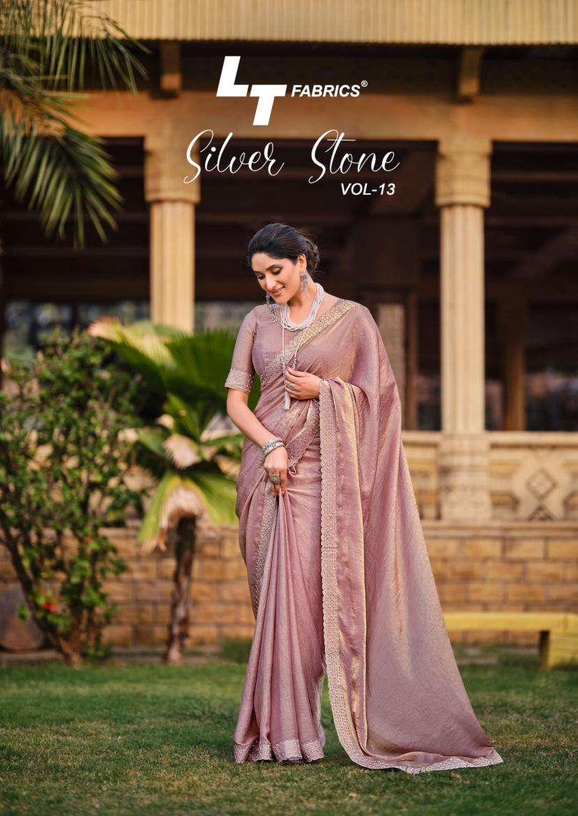 LT Fabrics presents silver stone vol-13 cosmos swarovski jharkan work shop trendy sarees catalog wholesaler and exporter 