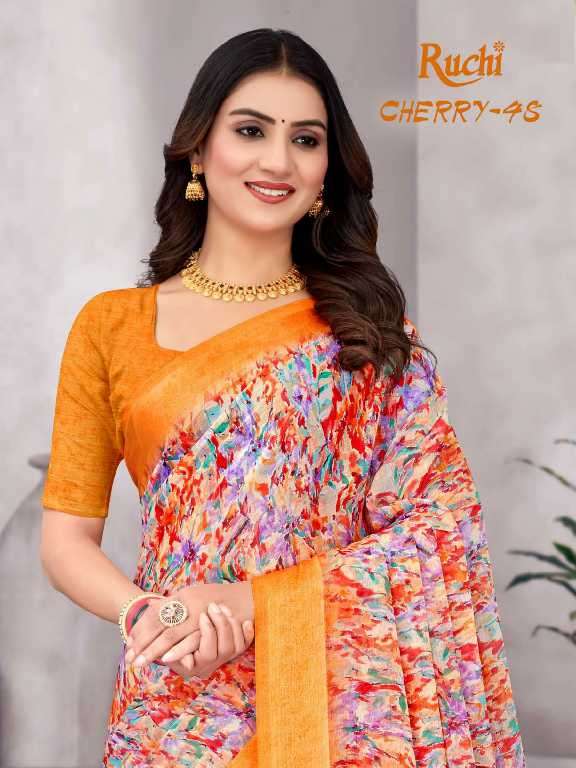 RUCHI PRESENTS CHERRY VOL-48 COMFY WEAR CHIFFON SAREES CATALOG WHOLESALER AND EXPORTER 