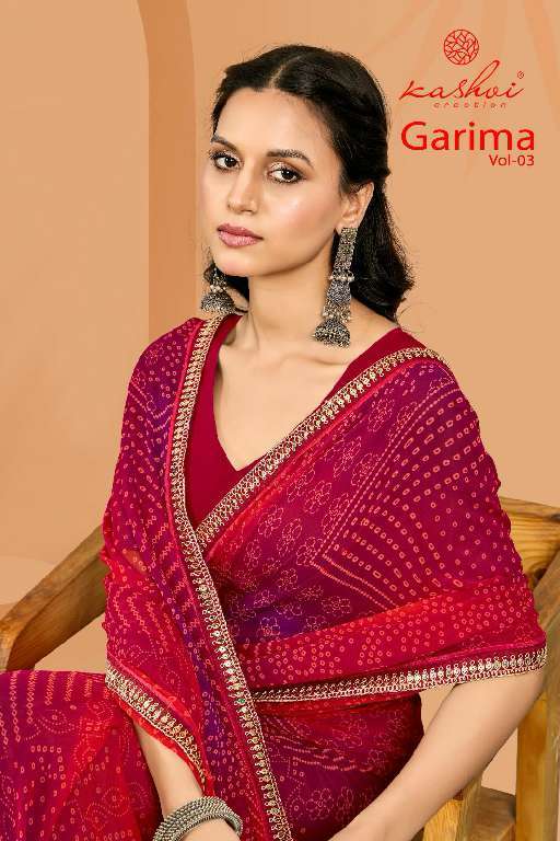 KASHVI CREATION PRESENTS GARIMA VOL-3 WHOLESALE NEW CATALOG GEORGETTE BANDHEJ PRINT SAREES