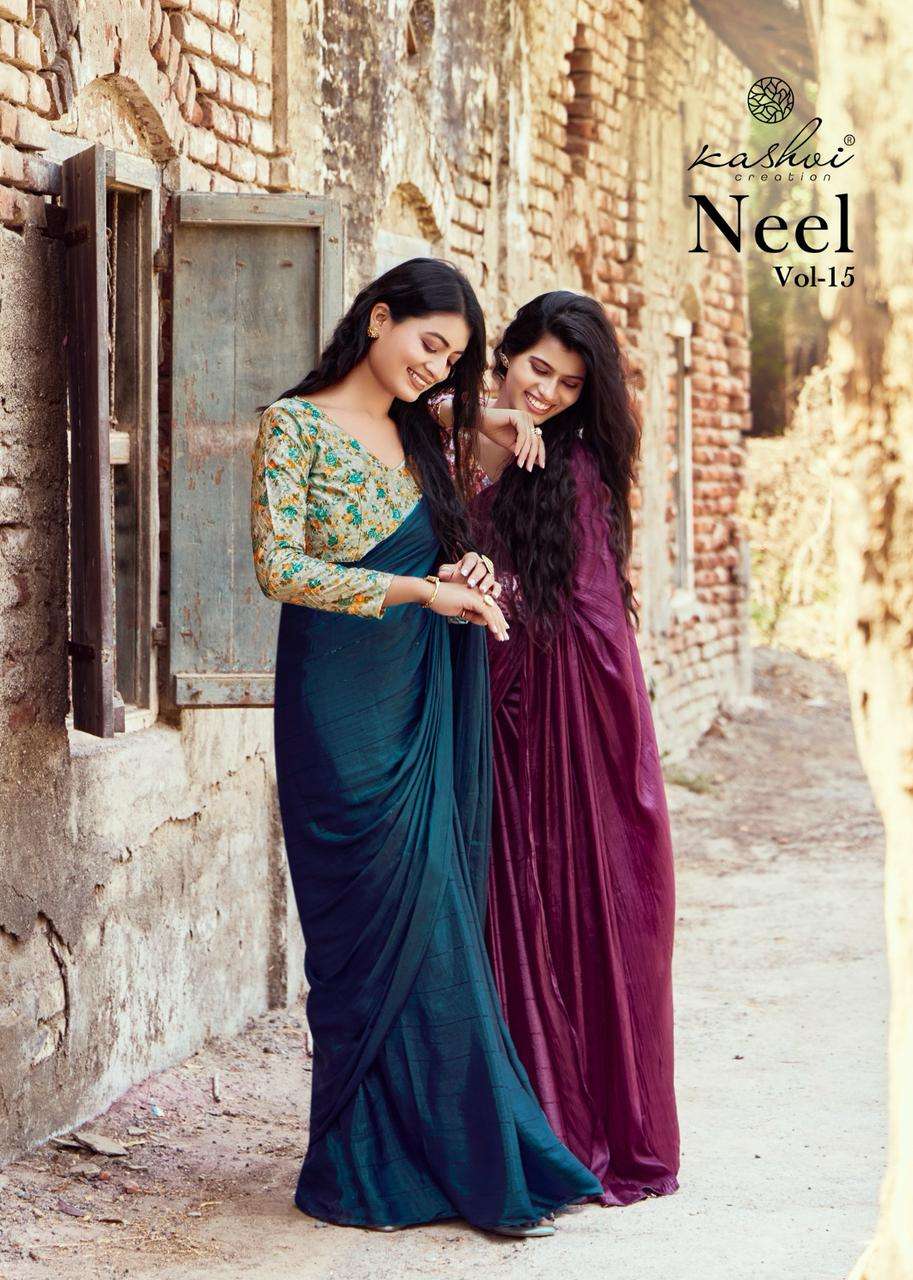 Kashvi Creation Presents Neel Vol-15 Mono Satin Casual Saree For Womens Catalog Wholesaler And Exporter 