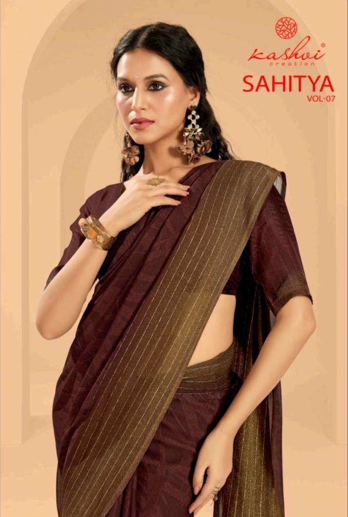 KASHVI CREATION PRESENTS  SAHITYA VOL-7 DULL MOSS PRINT BEST SAREE CATALOG WHOLESALER AND EXPORTER 