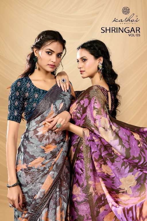 KASHVI CREATION PRESENTS SHRINGAR VOL-5 WHOLESALE BRASSO WITH FOIL PRINTING CASUAL SAREES CATALOG WHOLESALER AND EXPORTER 