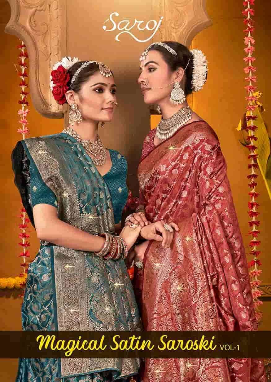Saroj presents magical satin saroski vol-1 silk sarees catalog wholesaler 