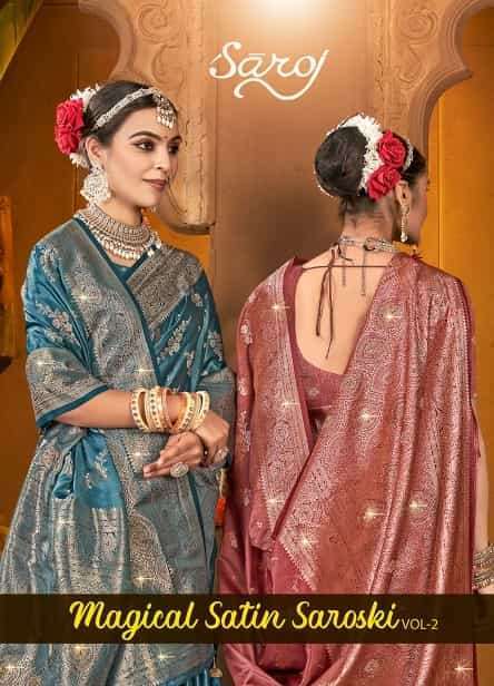 Saroj presents magical satin saroski vol-2 silk sarees catalog wholesaler 