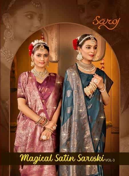 Saroj presents magical satin saroski vol-3 silk sarees catalog wholesaler 