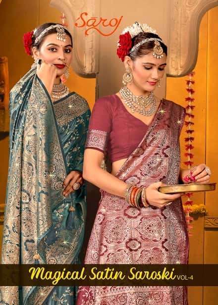 Saroj presents magical satin saroski vol-4 silk sarees catalog wholesaler 