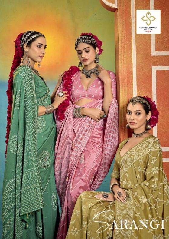 shubh shree creation presents sarangi wealvet tusser silk fashionable sarees catalog wholesaler and exporter 