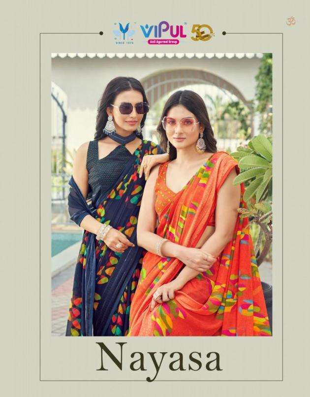 VIPUL FASHION PRESENTS NAYASA SHIMMER COLOUR ADDITION FANCY SAREES CATALOG WHOLESALER AND EXPORTER 
