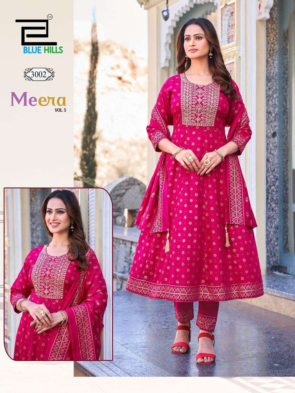 Blue Hills Meera Vol-3 NX Full Stitch Rayon Anarkali kurta sett Catalog Wholesaler And Exporter 