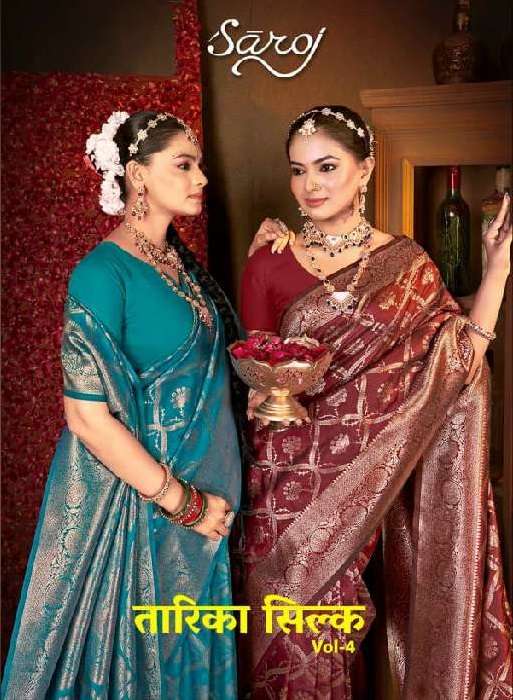 SAROJ PRESENTS TARIKA SILK VOL-4 WHOLESALE PURE SILK AMAZING SAREE WHOLESALER