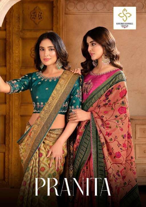SHUBH SHREE CREATION PRESENTS PRANITA VOL-1 BRASSO ATTRACTIVE LOOK SAREES CATALOG WHOLESALER AND EXPORTER 