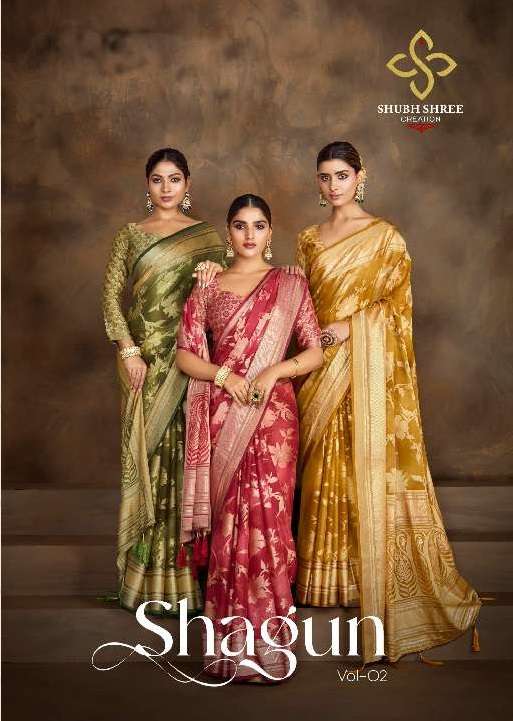 SHUBH SHREE CREATION PRESENTS SHAGUN VOL-2 DULL MOSS BRASSO SHOP TRENDY SAREE FOR WOMENS
