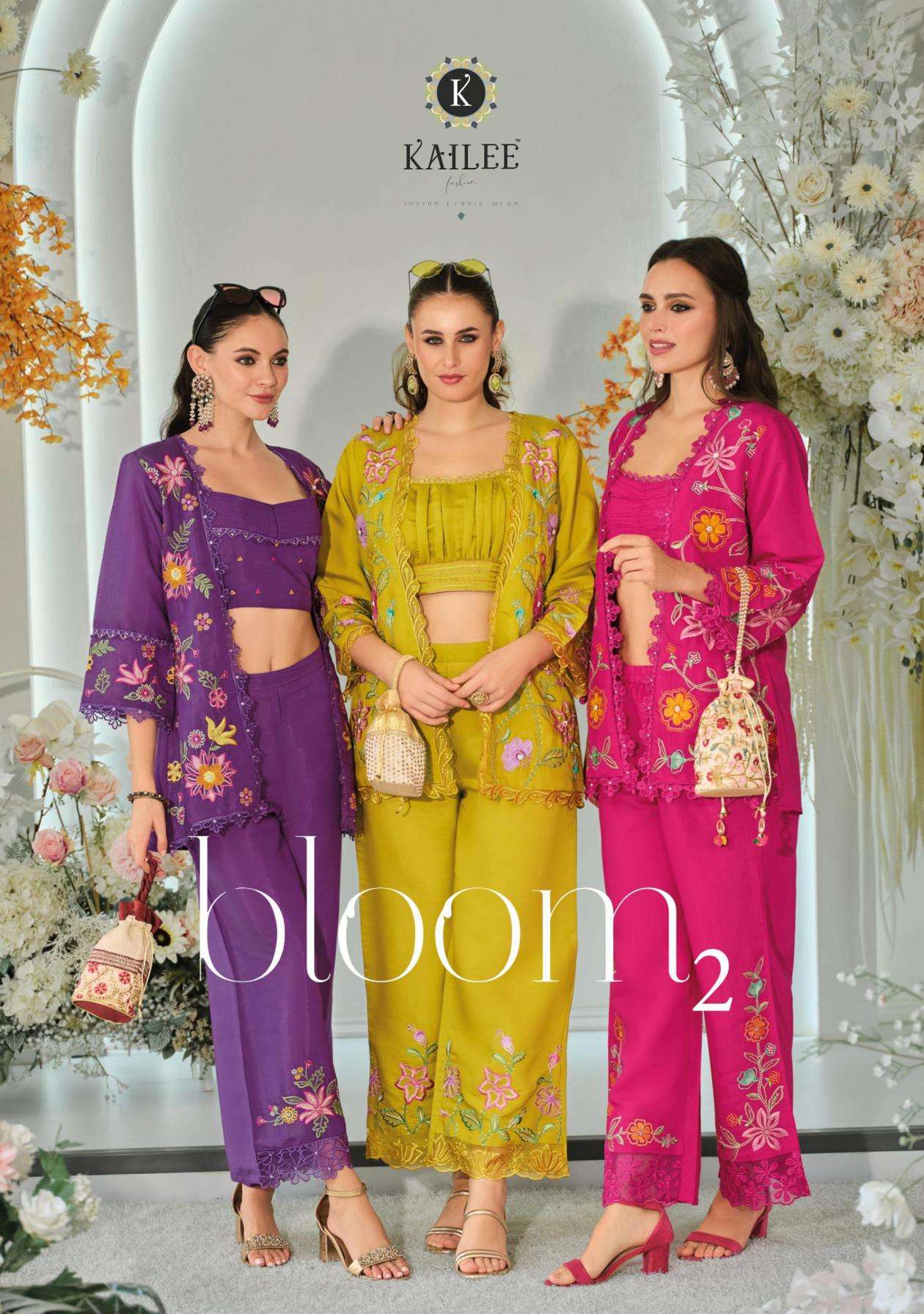 Kailee fashion Bloom Vol-2 Viscose Organza Fully Stitch Exclusive Top Plazzo With Koti Style Dress Catalog Wholesaler And Exporter 