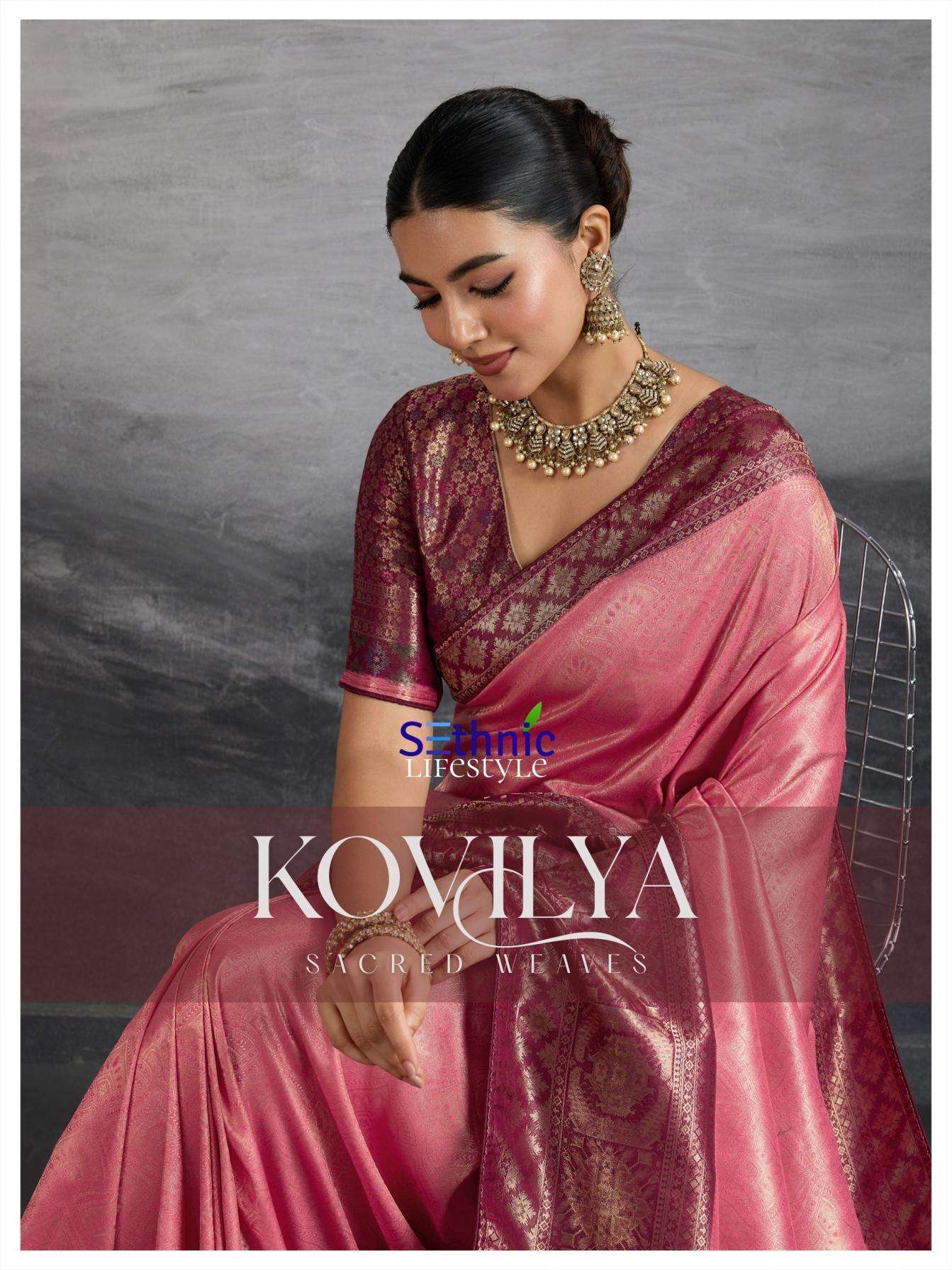 Sethnic Lifestyle Presents Kovilya Kanjivaram Silk Meenakari Work Stylish Look Sarees Catalog Wholesaler And Exporter 