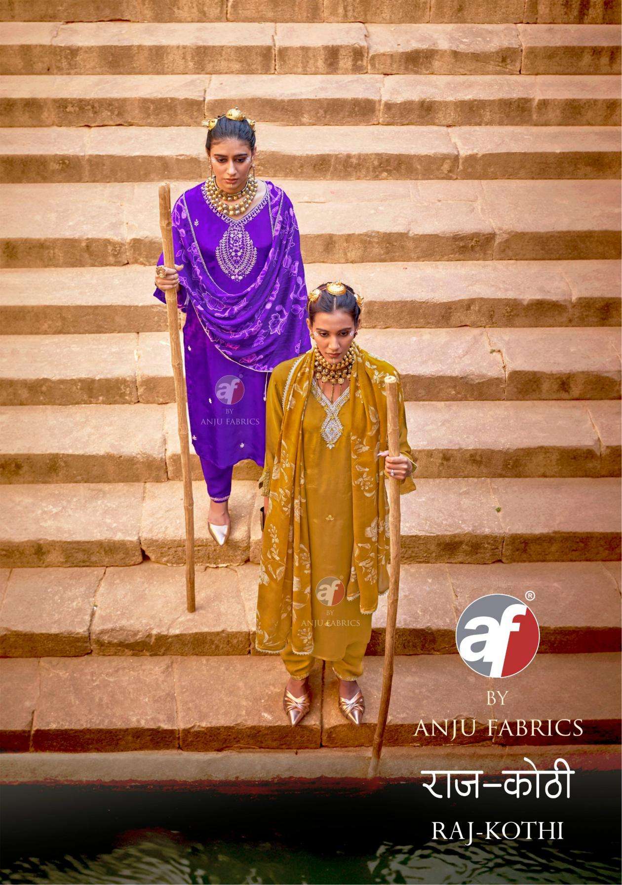 Anju Fab Presents Raj Kothi Natural Crepe Full Stitch Fashionable Suit For Womens Catalog WHolesaler And Exporter 