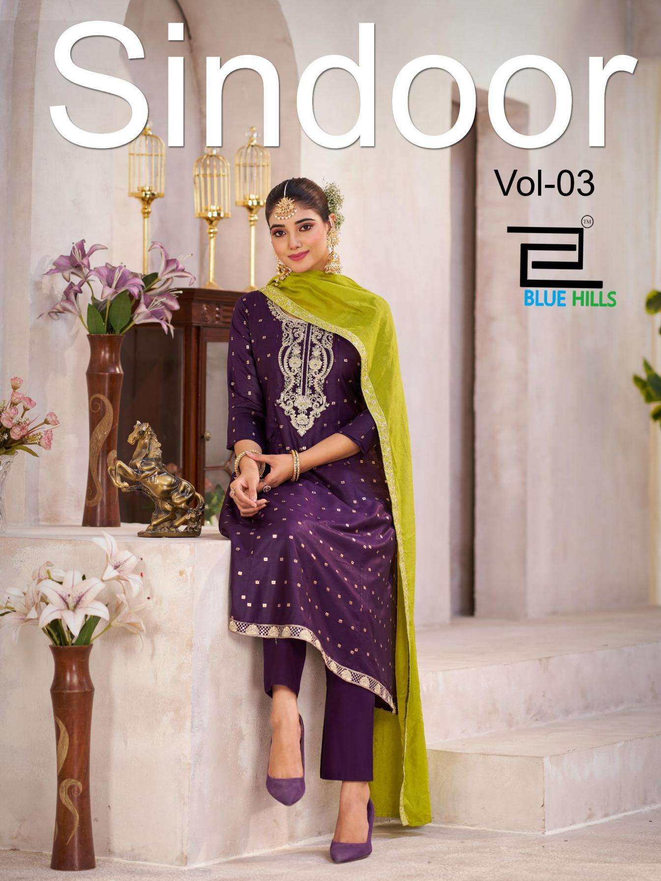 Blue Hills Presents Sindoor Vol-3 Elegant Style Chanderi Fully Stitch Plus Size 3pcs Dress Best Price Catalog Wholesaler And Exporter 