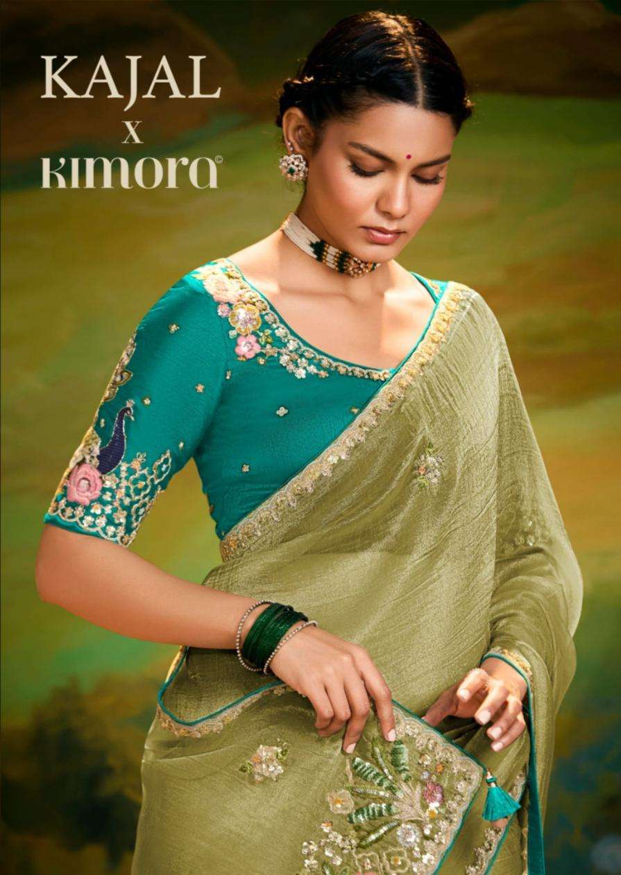 kimora presents kajal 5395 tissue organza luxurious silk sarees catalog wholesaler