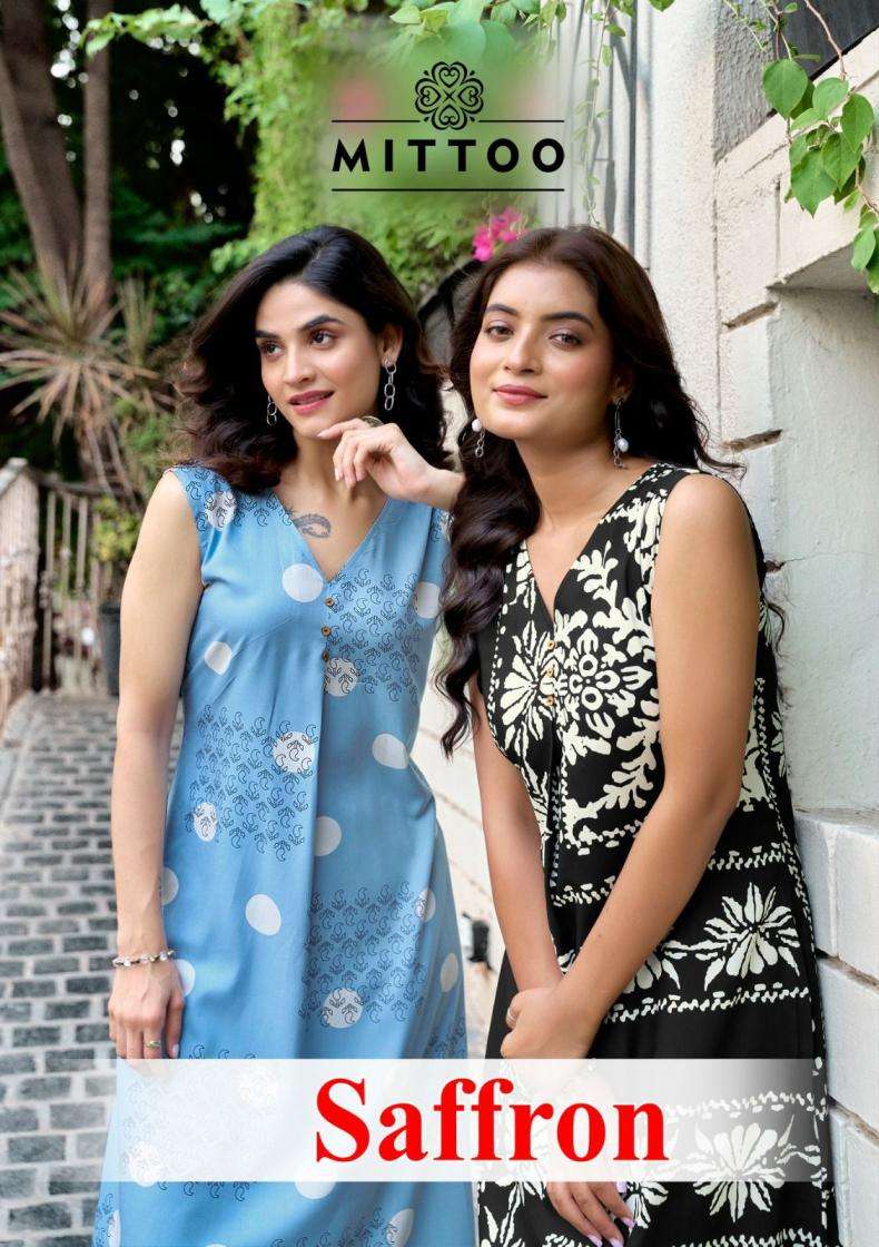 mittoo presents saffron rayon readymade classic kurti with pant catalog