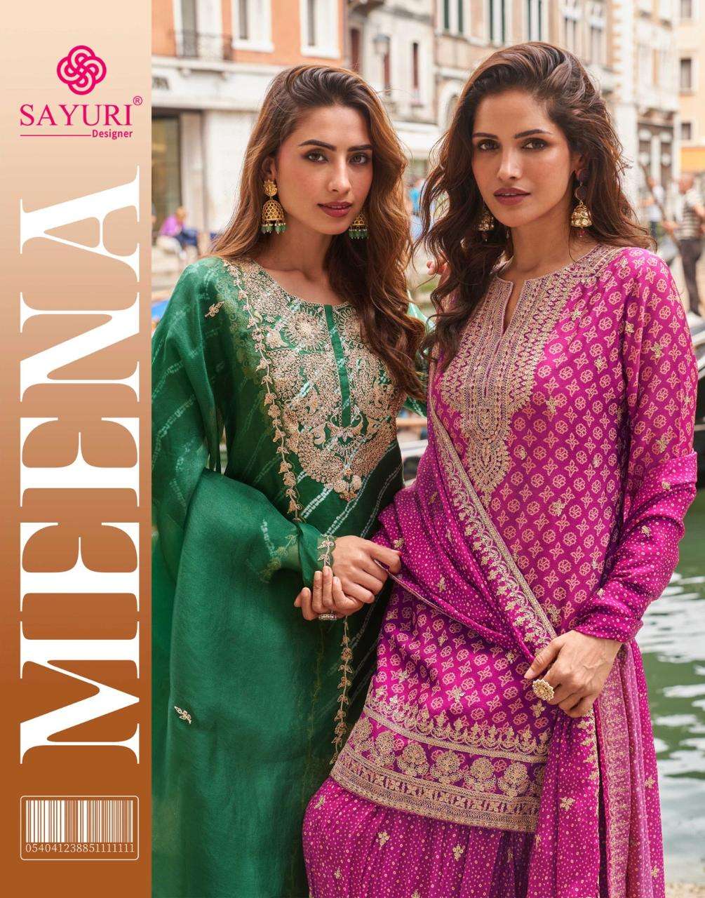sayuri designer presents meena chinon silk readymade classic dress catalog wholesaler and exporter in surat