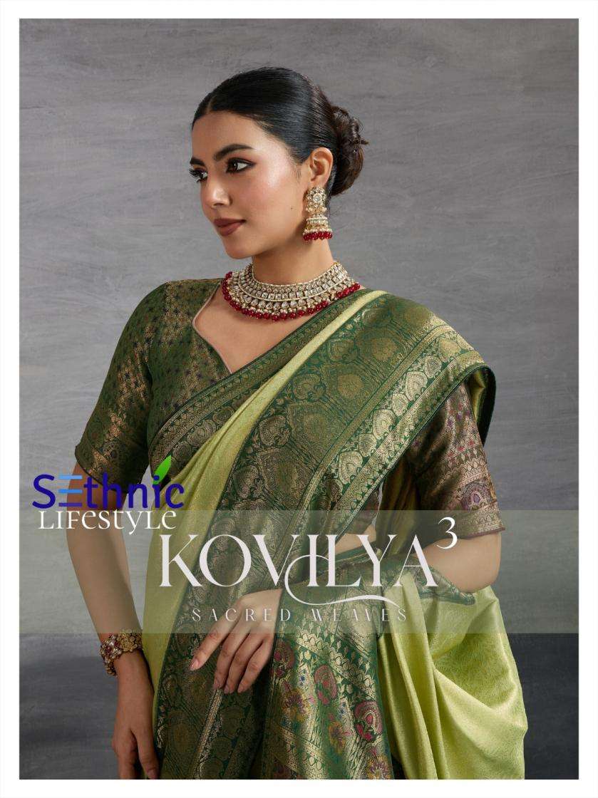 Sethnic Lifestyle Presents Kovilya Vol-3 Gorgeous Look Kanjivaram Silk Sarees Catalog Wholesaler And Exporter 